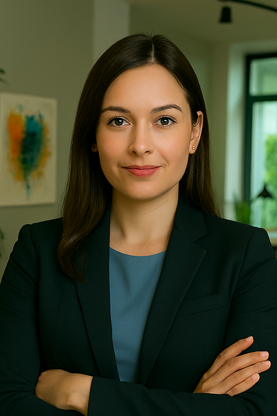 Woman in a professional setting with 'Emma Williams, Head of Operations' text overlay