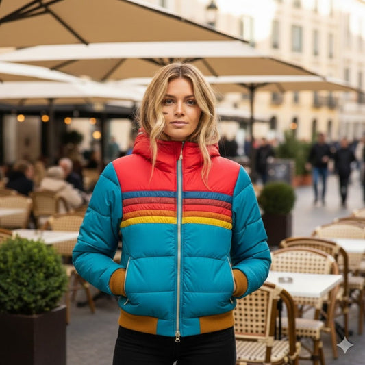 Women’s Retro-Style Colorblock Puffer Jacket